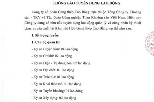 THÔNG BÁO TUYỂN DỤNG LAO ĐỘNG